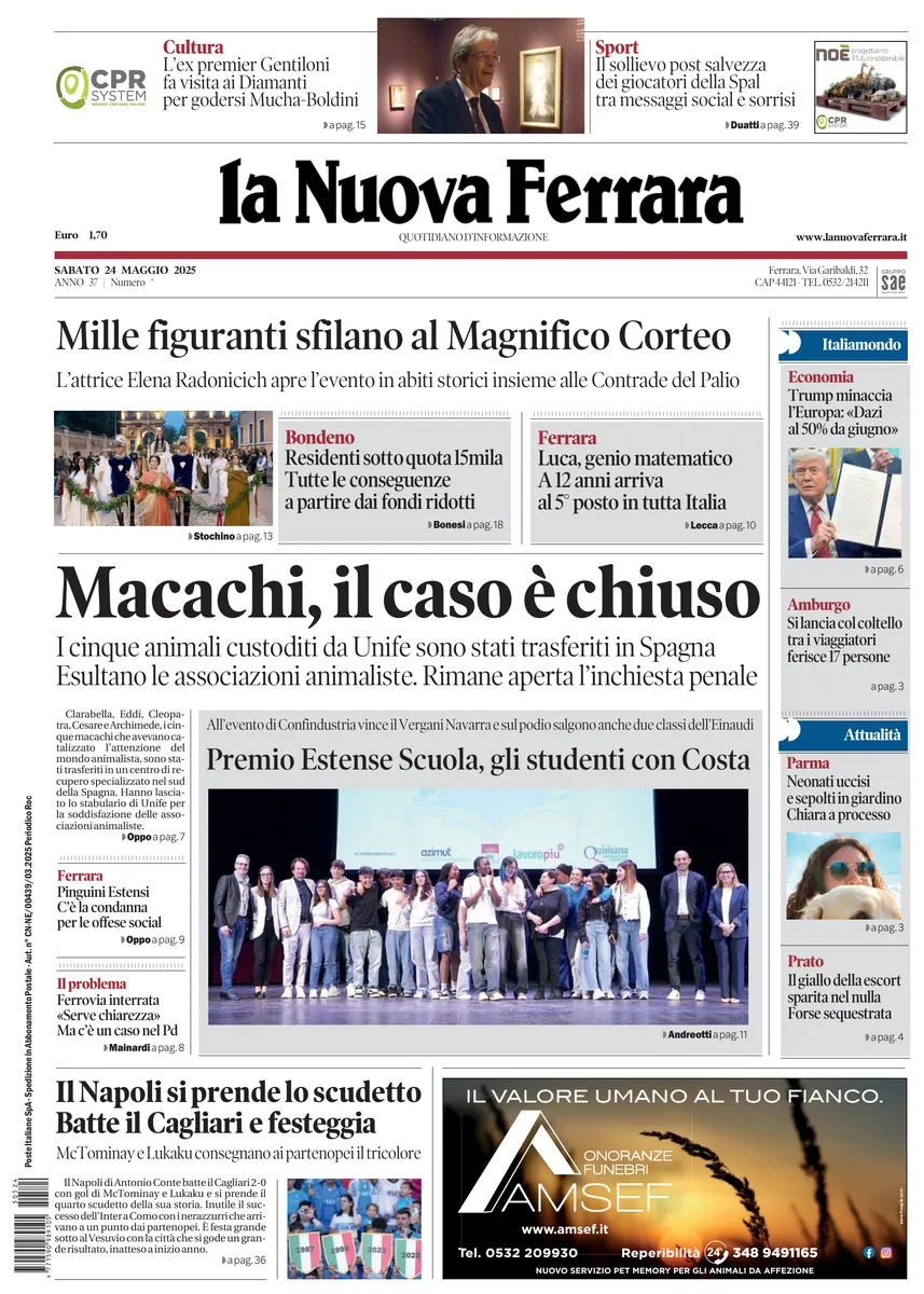 Prima-pagina-nuova ferrara-oggi-edizione-del-2025-05-24